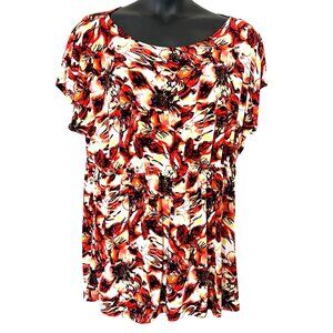 Floral Print Scoop Neck Short Sleeve Tunic Top Size 22W Lightweight Stretchy